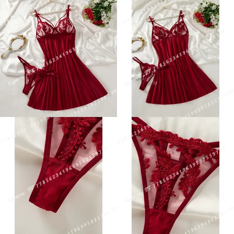 Embroidery Design - Camicia da Notte da Donna Rosso