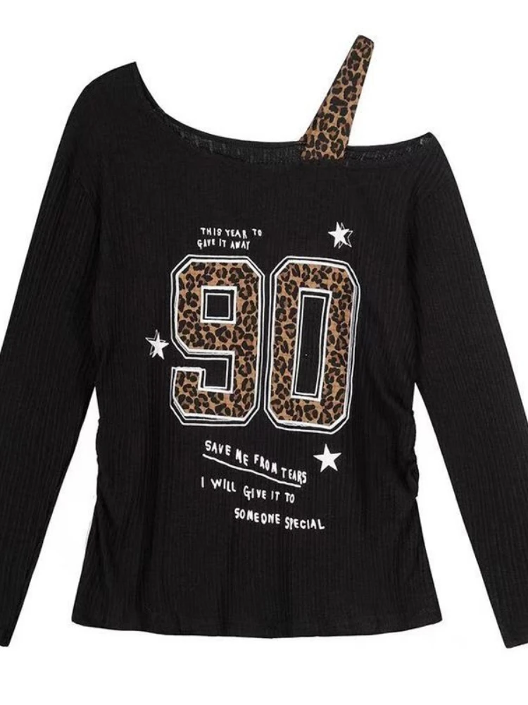 Embroidery Shirt - T-Shirt con Stampa Leopardata Stile Y2K,
